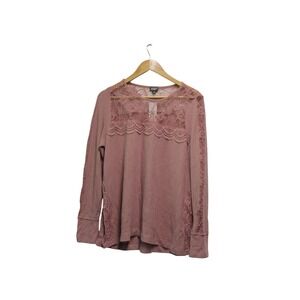 Pink Waffle Knit Top Lace SUMMER & ROSE Fab Fit Fun LARGE
